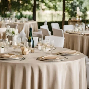 Tischdecken Ivory champagner günstig mieten Hochzeitsdeko in chmapagner ivory